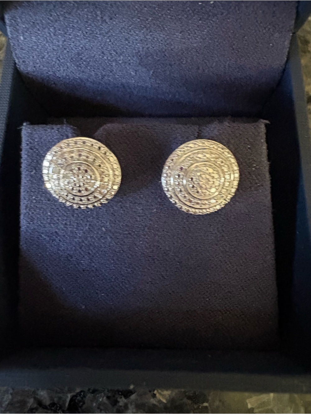 Round Natural Diamond Disc Stud Earrings in Sterling Silver